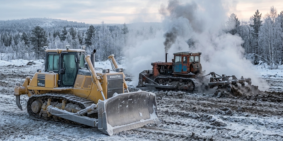 Импортная неженка в -45°C: как электроника Komatsu сдалась, а старый бульдозер пошел работать