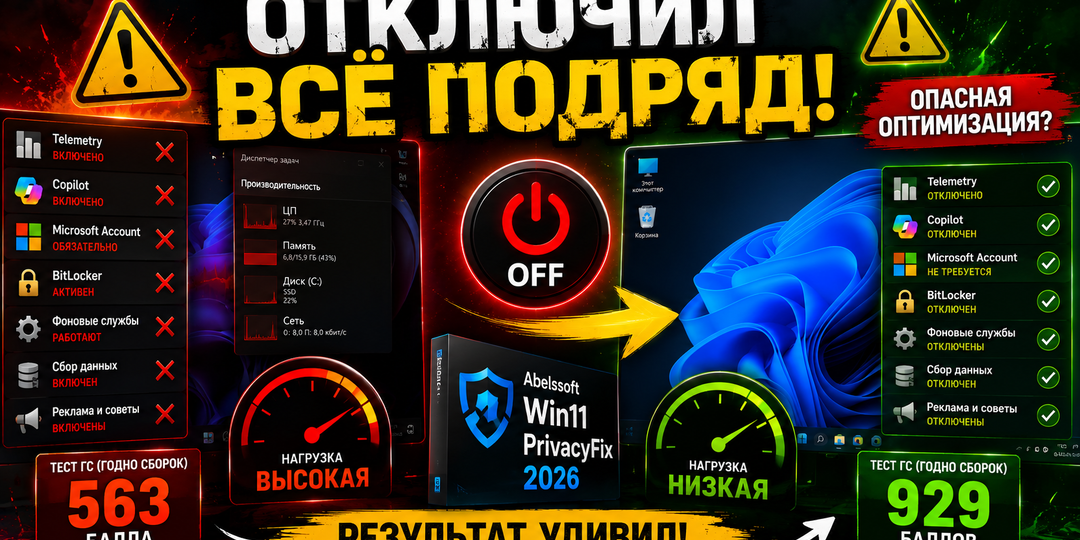 Я отключил всё лишнее в Windows 11 26H1 - результаты здесь