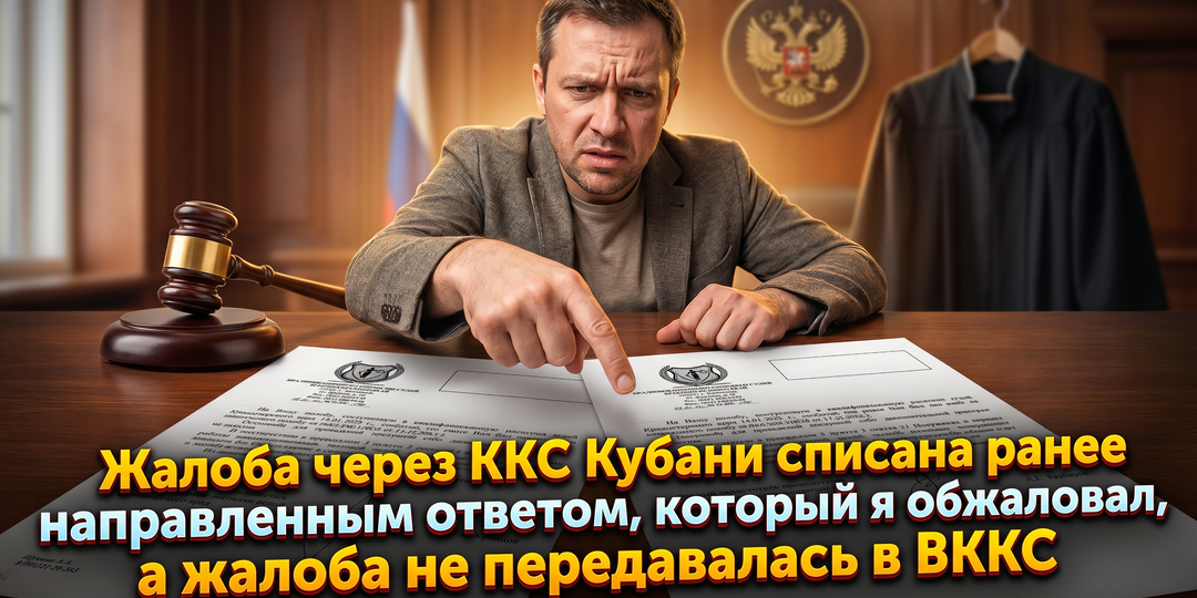 ККС края во второй раз проигнорировала мою жалобу, просто сославшись на старый ответ, который я уже обжаловал, не передав жалобу в ВККС