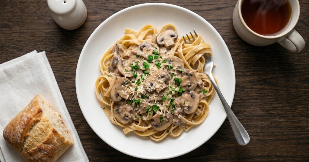 Паста с грибным сливочным соусом и травами: нежная, ароматная, за 20 минут