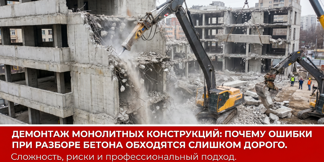 Демонтаж монолитных конструкций: почему ошибки при разборе бетона обходятся слишком дорого