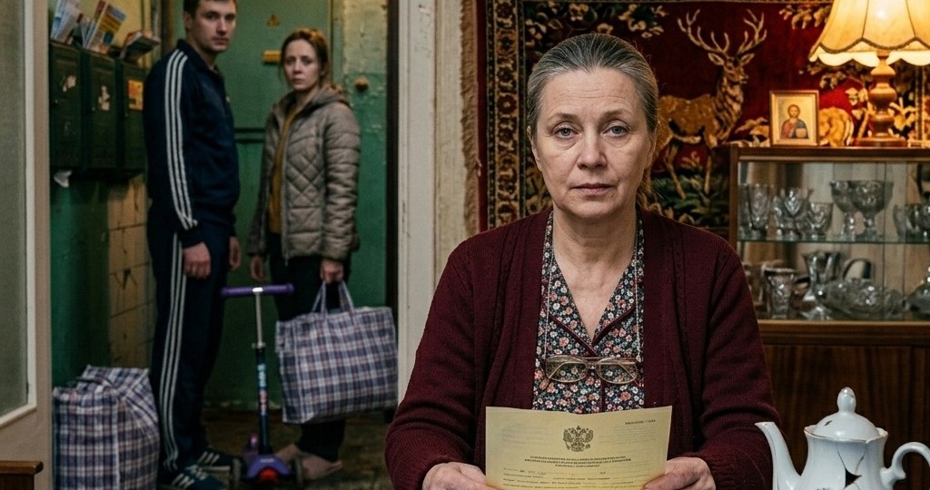 Сын приехал с невесткой и чемоданами: "Мам, поживёшь у тёти Зины, нам тесно с детьми". Я налила им чаю и достала из серванта одну бумажку