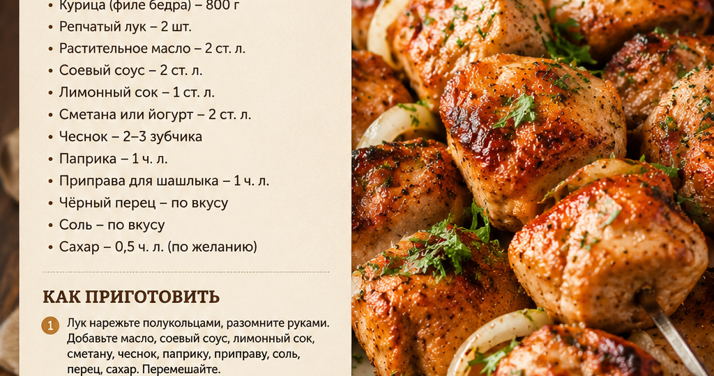 Курица как шашлык в духовке: сочная, румяная и без мангала