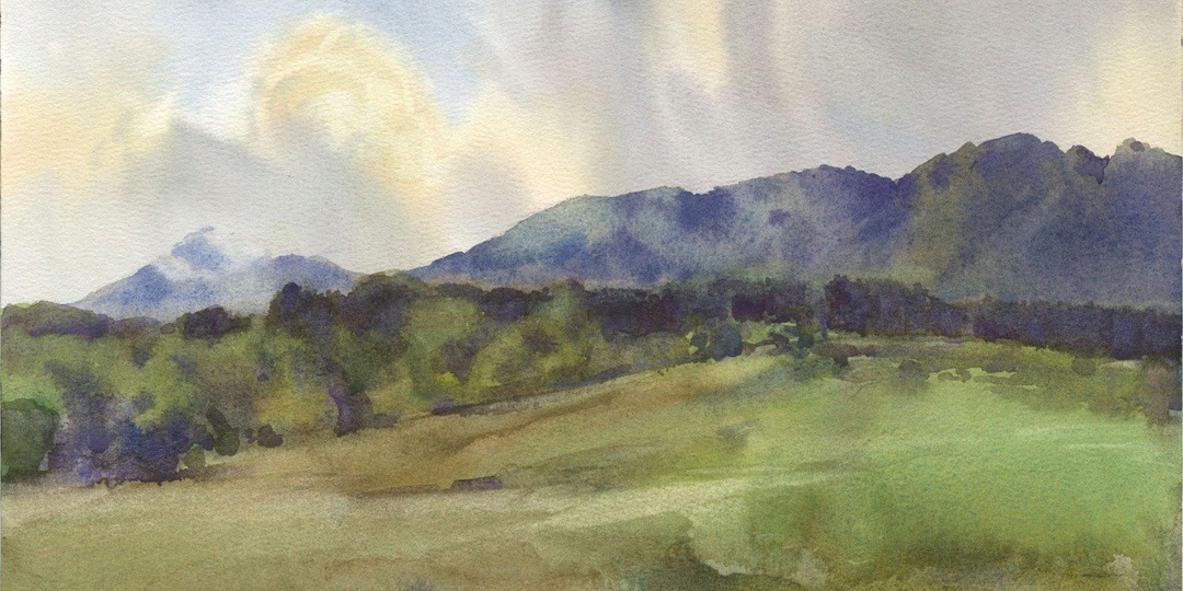 20250701 Горы в окрестностях отеля Нарада, Сычуань / Hotel Narada YaAn, Sichuan, China / 26x38 / Plein air watercolor painting