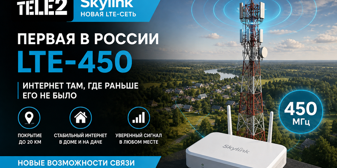 Tele2 запускает LTE-450 под брендом Skylink: зачем нужен интернет на 450 МГц и почему это важно