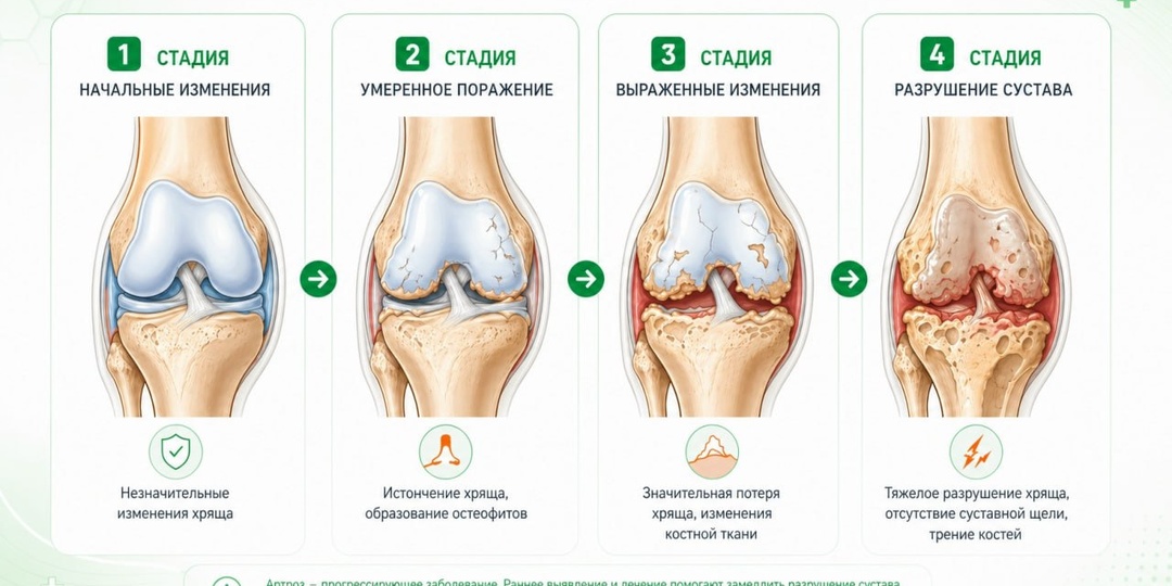 Артроз не начинается внезапно — он подкрадывается постепенно, и первые симптомы часто остаются без внимания