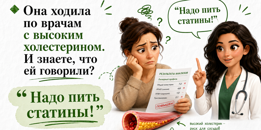 Она ходила по врачам с высоким холестерином. И знаете, что ей говорили?"Надо пить статины!".