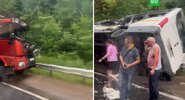 Очевидцы сняли последствия столкновения самосвала и&nbsp;автобуса в&nbsp;Подмосковье|