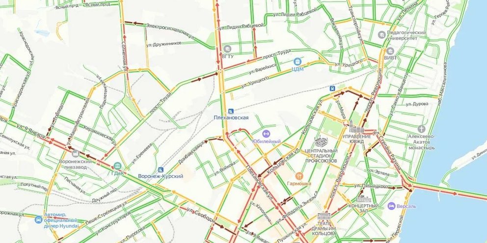 Показать на карте маршрут воронеж. Чернавский мост Воронеж на карте. Мосты Воронежа на карте. Карта пробок Воронеж. Пробка 8 баллов Воронеж