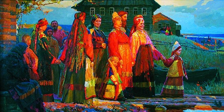 Картина хоровод из красных людей