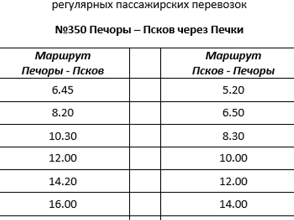 Расписание автобусов псков карта