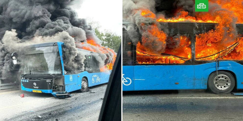 Пассажирский автобус загорелся после ДТП на Калужском шоссе, три человека  пострадали: Яндекс.Новости