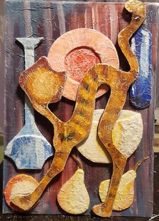 Панно из картона с добавлением мусора