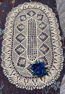 Овальная салфетка крючком "С ромбами". Мастер класс