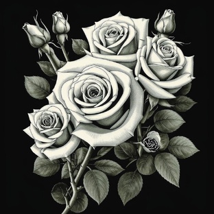 Белые розы на чёрной футболке
