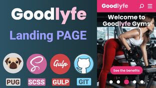 GoodLyfe. Адаптивная верстка макета. Gulp + PUG + SCSS + JavaScript.