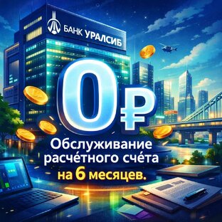 Банк Уралсиб - 0 ₽ Обслуживание расчётного счёта на 6 месяцев