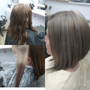 Окрашивание волос с выходом на натуральную базу.