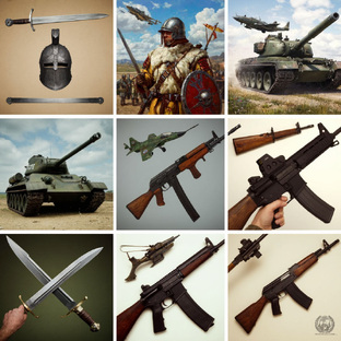 Оружие разных эпох, военные действия.