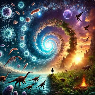 🌍 Эволюция жизни на Земле: от микробов до человека! 🦠→🧬→🦖→🧠 