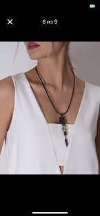 Колье на кожаном шнуре с крупным Агатом и кварцем!