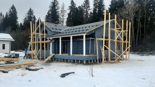 Каркасный дом 8 х 10.5м. с террасой и патио