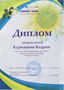 Диплом «Открытость миру»