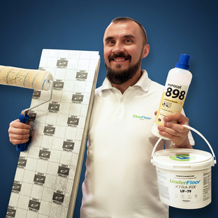 Клей, подложка, плинтус + тёплый пол