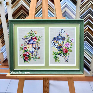 Оформление вышивки с применением многооконное паспарту 