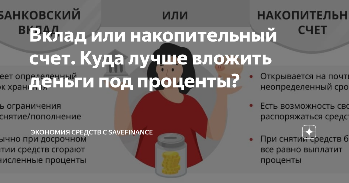 Вклад или накопительный счет. Куда лучше вложить деньги под проценты? |  Экономия средств с Savefinance | Дзен