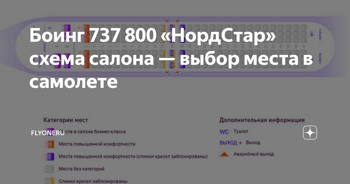 Боинг 737 800 "НордСтар" схема салона - выбор места в самолете flyoneru Дзен