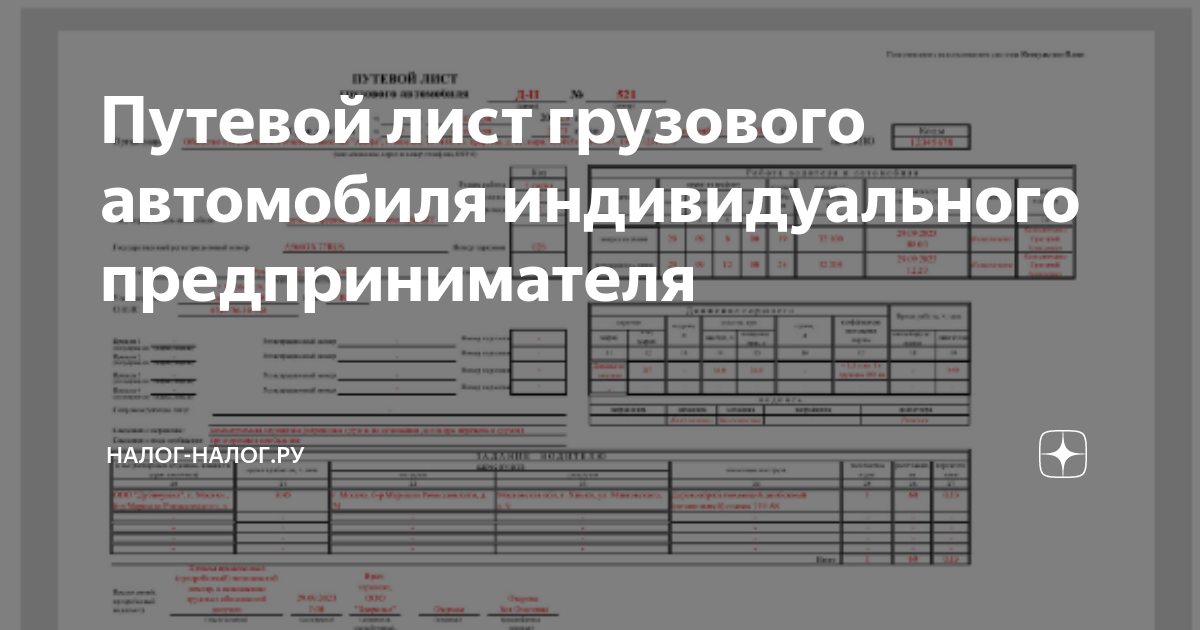 Путевой лист грузового автомобиля индивидуального предпринимателя ...