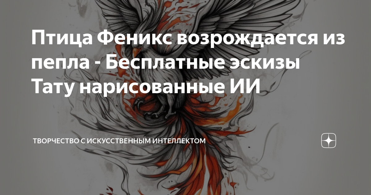 Птица Феникс возрождается из пепла - Бесплатные эскизы Тату нарисованные ИИ