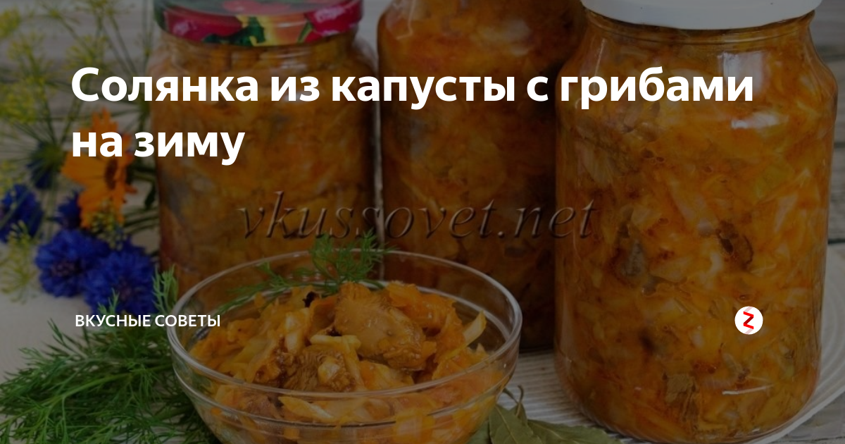 С грибами и капустой. Рецепт солянки в банках на зиму