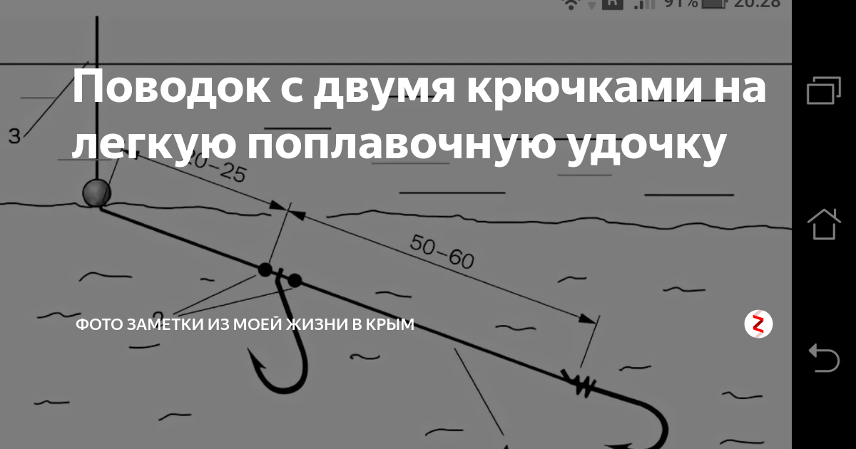 Как сделать два крючка на удочку. Монтаж поплавочной удочки с поводком. Оснастка поплавочной удочки 2 крючками. Монтаж поводка на 2 крючка на удочку. Схема поплавочной удочки на 2 крючка.