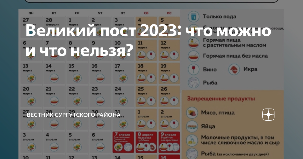 Календарь поста 2023 с питанием