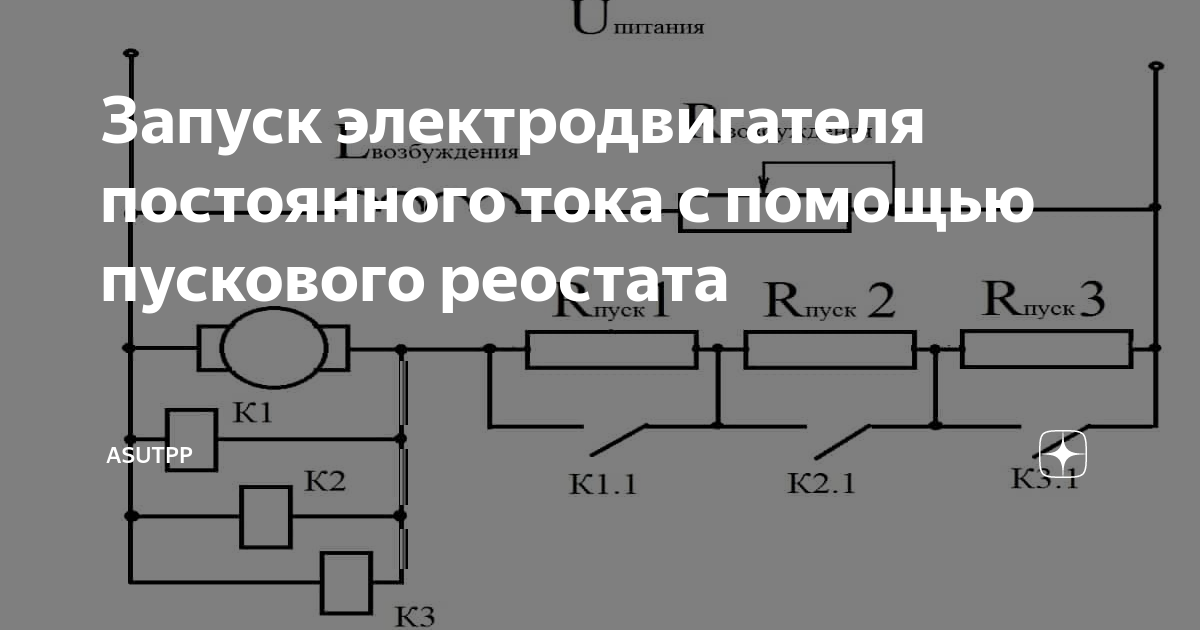 Схема включения пускового реостата при ручном пуске дпт