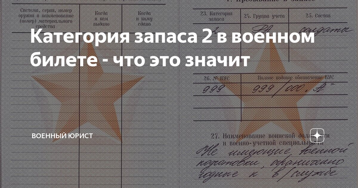 Категория запаса 2 в военном билете что значит.