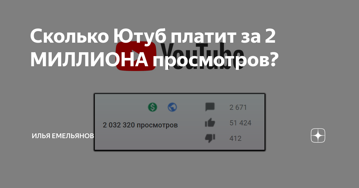 Сколько ютуб платит за 1 миллион просмотров