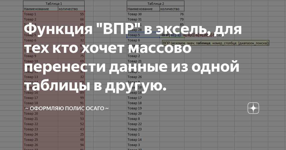 перенос данных из одной таблицы в другую эксель