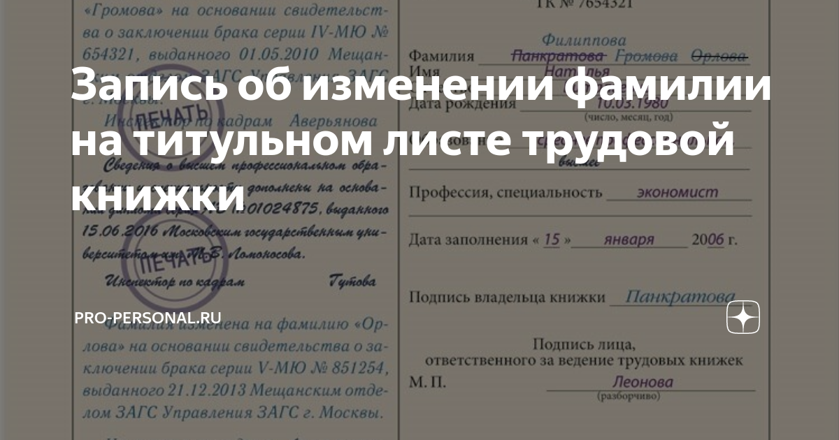 Смена фамилии в трудовой. Образец записи об изменении фамилии в трудовой книжке 2021. Запись в трудовой книжке при смене фамилии. Внести запись о смене фамилии в трудовой книжке. Запись в трудовой об изменении фамилии.