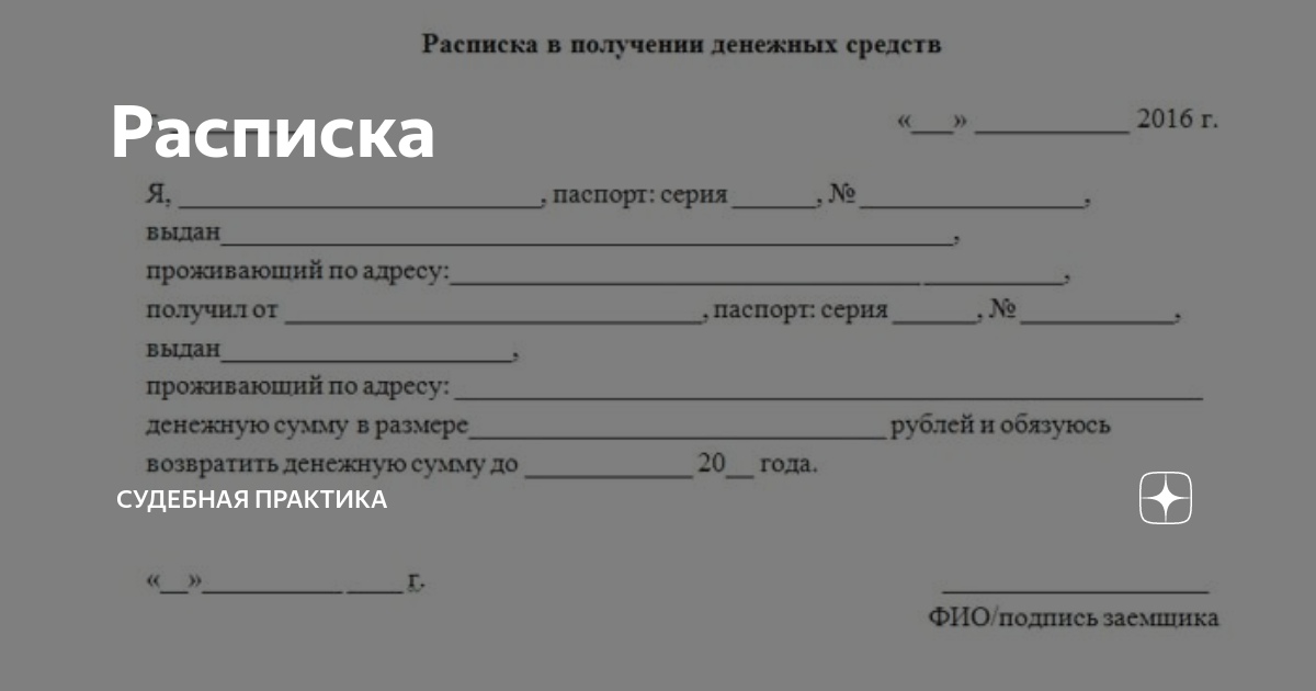 Расписка возврата денежных средств образец