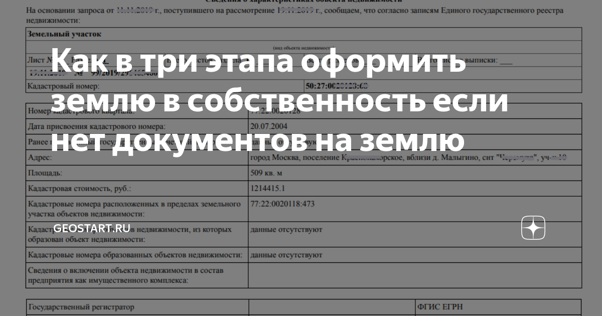 Как в три этапа оформить землю в собственность если нет документов на .