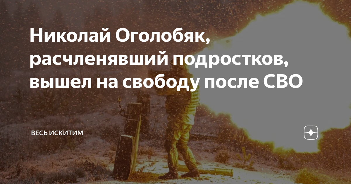 Николай Оголобяк, расчленявший подростков, вышел на свободу после СВО ...