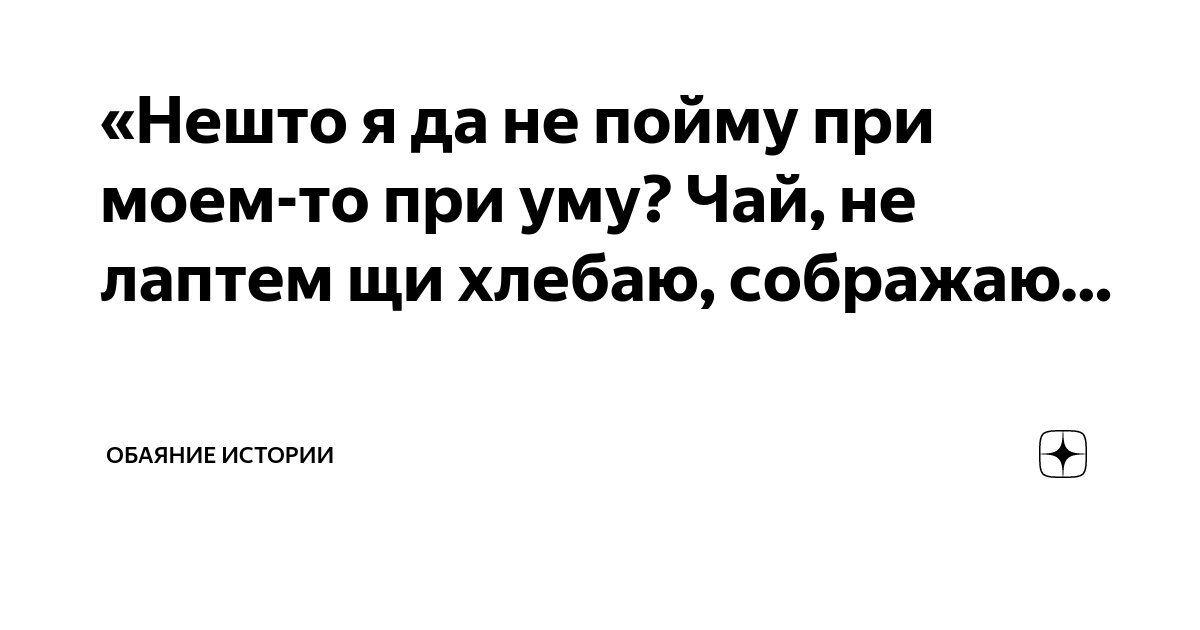 «Нешто я да не пойму при моем-то при уму? Чай, не лаптем щи хлебаю ...