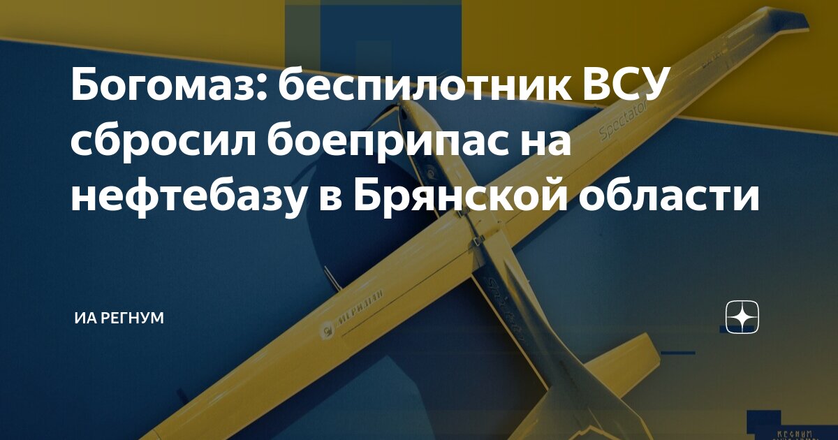 Богомаз: беспилотник ВСУ сбросил боеприпас на нефтебазу в Брянской области ИА Ре