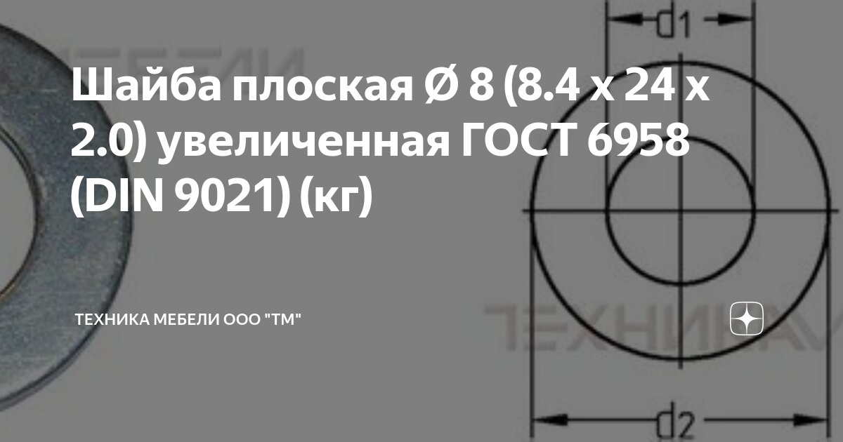Шайба плоская Ø 8 (8.4 х 24 х 2.0) увеличенная ГОСТ 6958 (DIN 9021) (кг ...