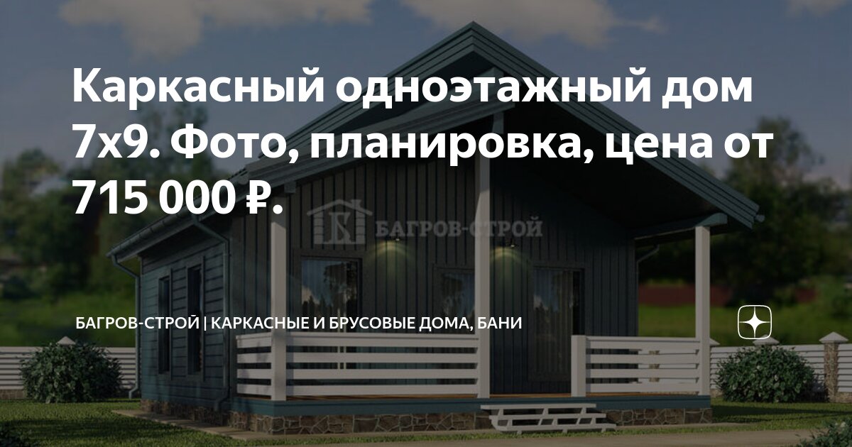 Каркасный одноэтажный дачный дом 8х8м. Фотоотчет, планировка, цена. Багров-Строй