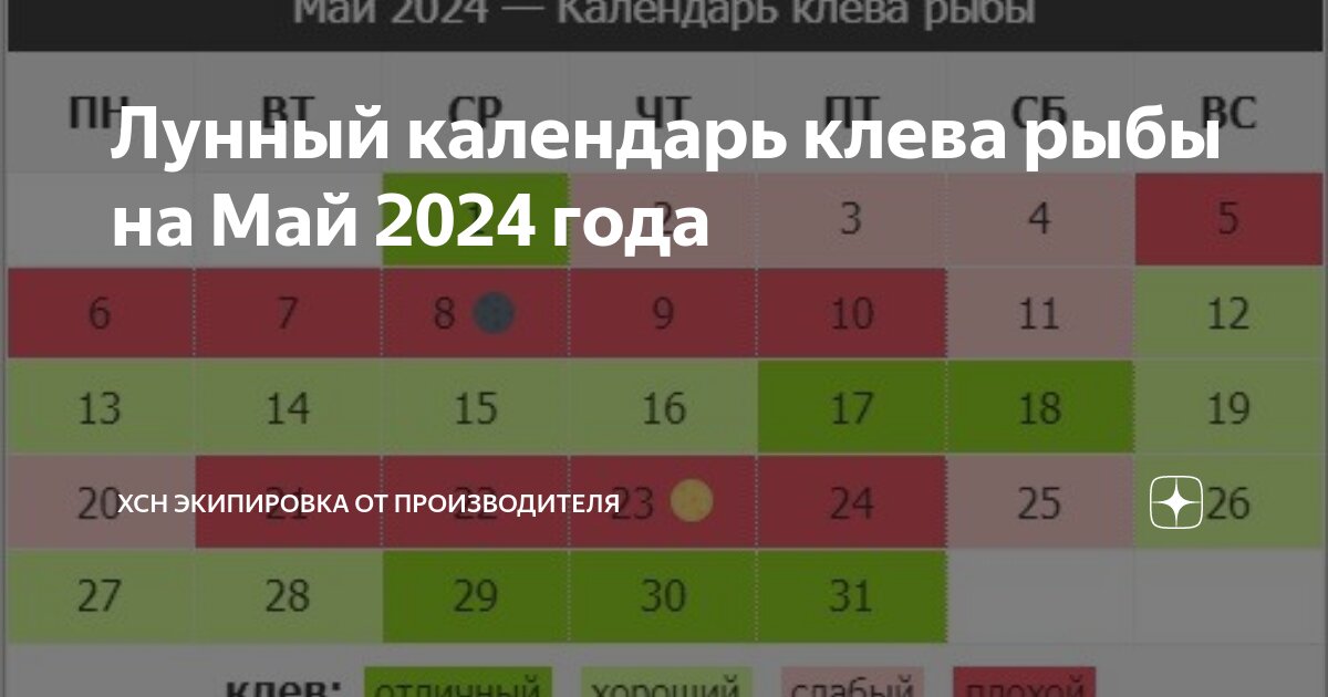 Календарь клева рыбы на май 2024