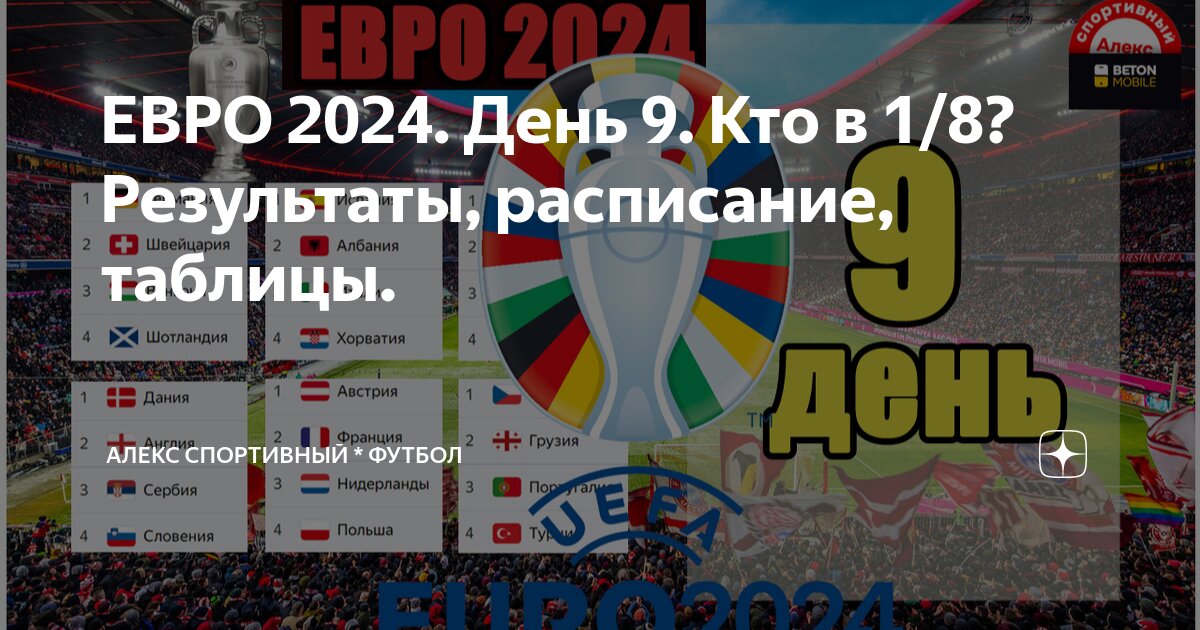 ЕВРО 2024. День 9. Кто в 1/8? Результаты, расписание, таблицы. | Алекс ...